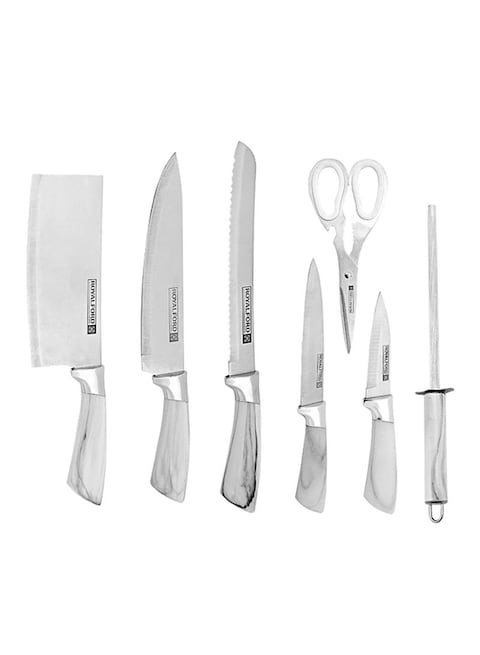 Royalford 8-Piece Knife Set With Rotating Base Stand Silver/Clear