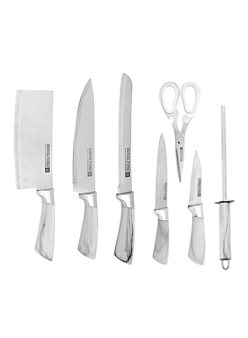 Royalford 8-Piece Knife Set With Rotating Base Stand Silver/Clear