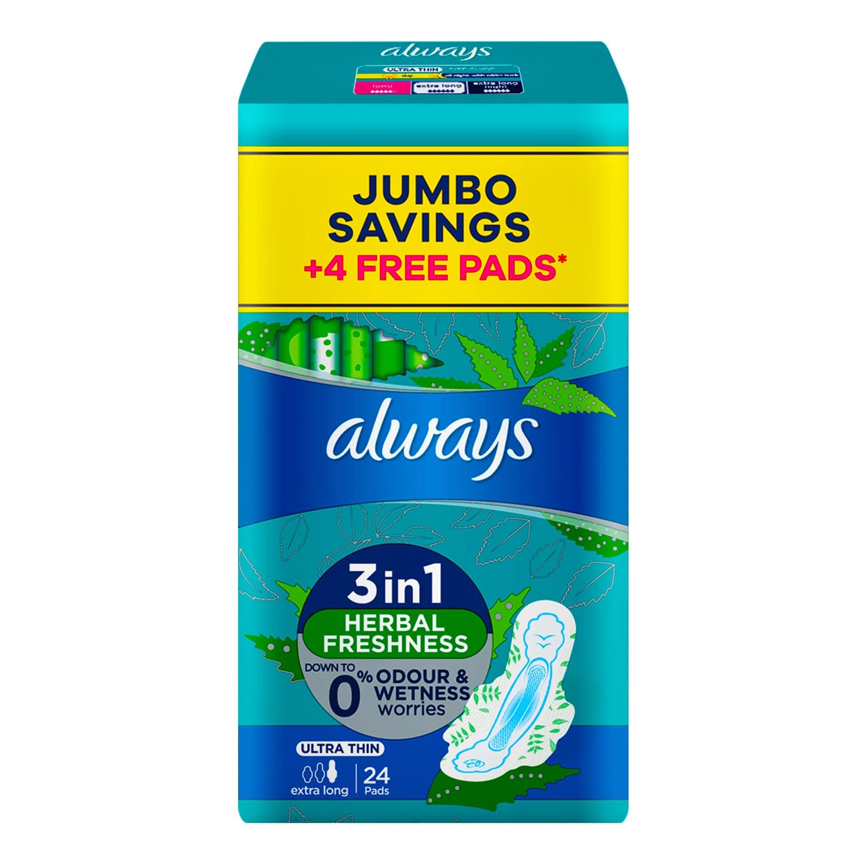 Always Ultra thin, Long Sanitary Pads, 8 pads 3in1