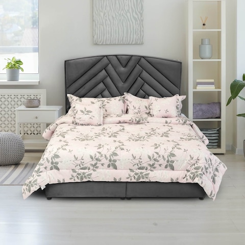 إن هاوس اوسلو هيكل سرير منجد بالمخمل - نفر ونص - 200×150 سم - رمادي غامق