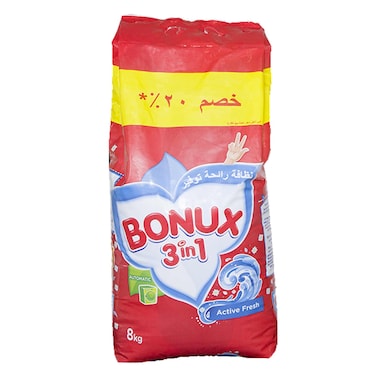 Bonux 3 In 1 Active Fresh Detergent Powder 8KG 20Percent Off