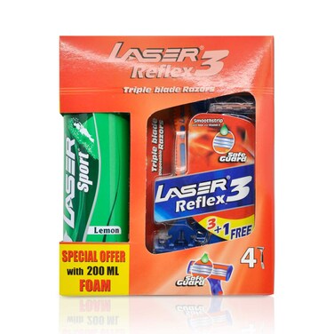 Buy Lazer Reflex 3 Disposable Triple Blade Razors x4 + Lazer Shaver ...