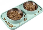 اشتري Cat Food Bowls, Cat Bowls Non-Skid and Non-Spill Silicone Mats with Stand, Removable Stainless Steel Food and Water Dishes for Cats, Small Size Dogs في الامارات