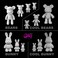 BUNNY MONEY SAVER FIGURINE (9 inch - 23 cm) ACRYLIC DRIP POURING PAINT DIY SET Colors: Light-Pink, Silver, Lemon-Yellow.
