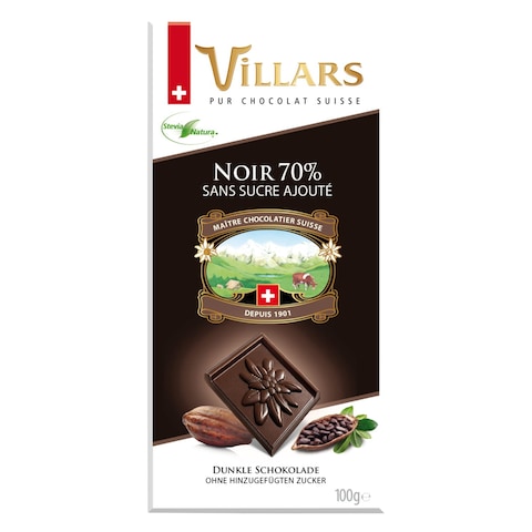 Villars Noir 70% No Sugar Added Dark Chocolate Bar 100g