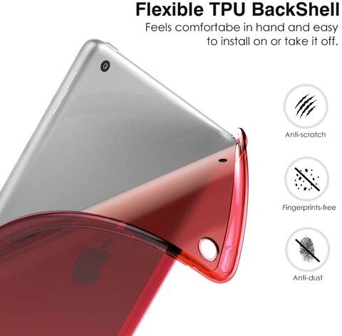 Moko Case Fit New iPad 8th Generation 10.2&quot; 2020 / 7th Gen 2019, 10.2 With Stand, Soft TPU Translucent Frosted Back Cover Slim Smart Shell For Inch, Auto Wake/Sleep, Red