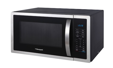 Bompani 45L Microwave Oven, Stainless Steel Design, Digital Controls, LED Display, 11 Power Levels, 6 Auto Menus, 95-Min Timer, Defrost, Quick Start, Glass Turntable, 1-Year Warranty, BMO45DS, Silver