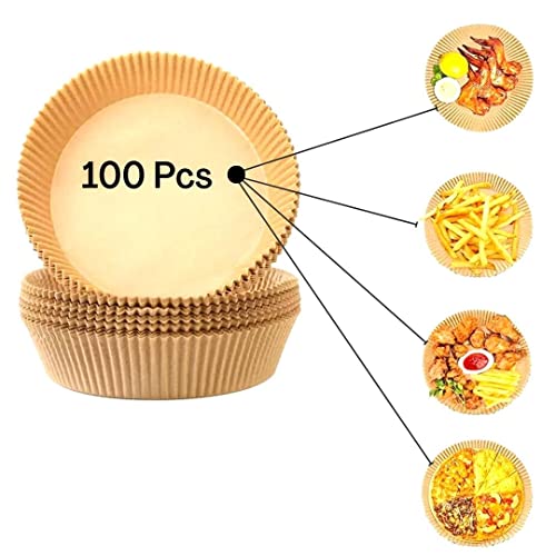 Non Stick Air Fryer Disposable Round Paper, Baking Paper for Air Fryer, Water Proof &amp; Oil Proof Parchment Paper Liners Round for Oven, Microwave &amp; Air Fryer (100 pcs &ndash; 6.3inch / 16cm)