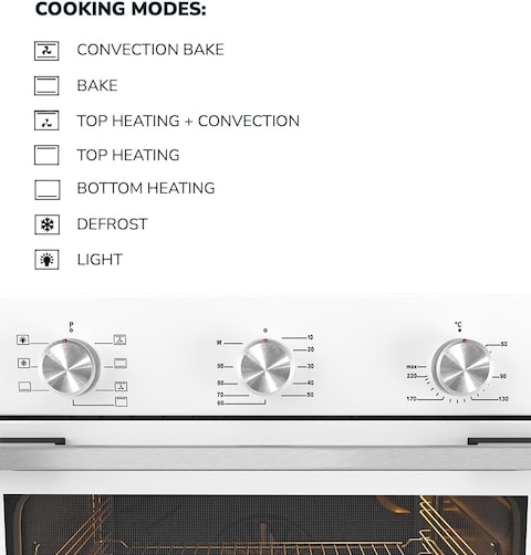 MILLEN MEO 6001 WH 78L Electric Oven - Energy Class A, 60 cm, 7 Cooking Modes, SCHOTT Double Glass Door, Glass finish, Mechanical Control with Timer, 3 Year Warranty