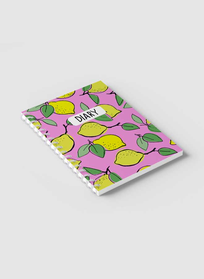 Lowha Spiral Notebook With 60 Sheets And Hard Paper Covers With Lemons Design, For Jotting Notes And Reminders, For Work, University, School