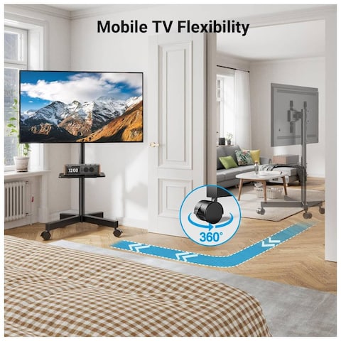 Mobile TV Stand For 32-70 Inch LCD LED Flat/Curved Panel Screen TVs, Tilt TV Cart Holds up to 88Lbs Portable TV Stand With Laptop Shelf Rolling Floor TV Stand Max VESA 400x400mm