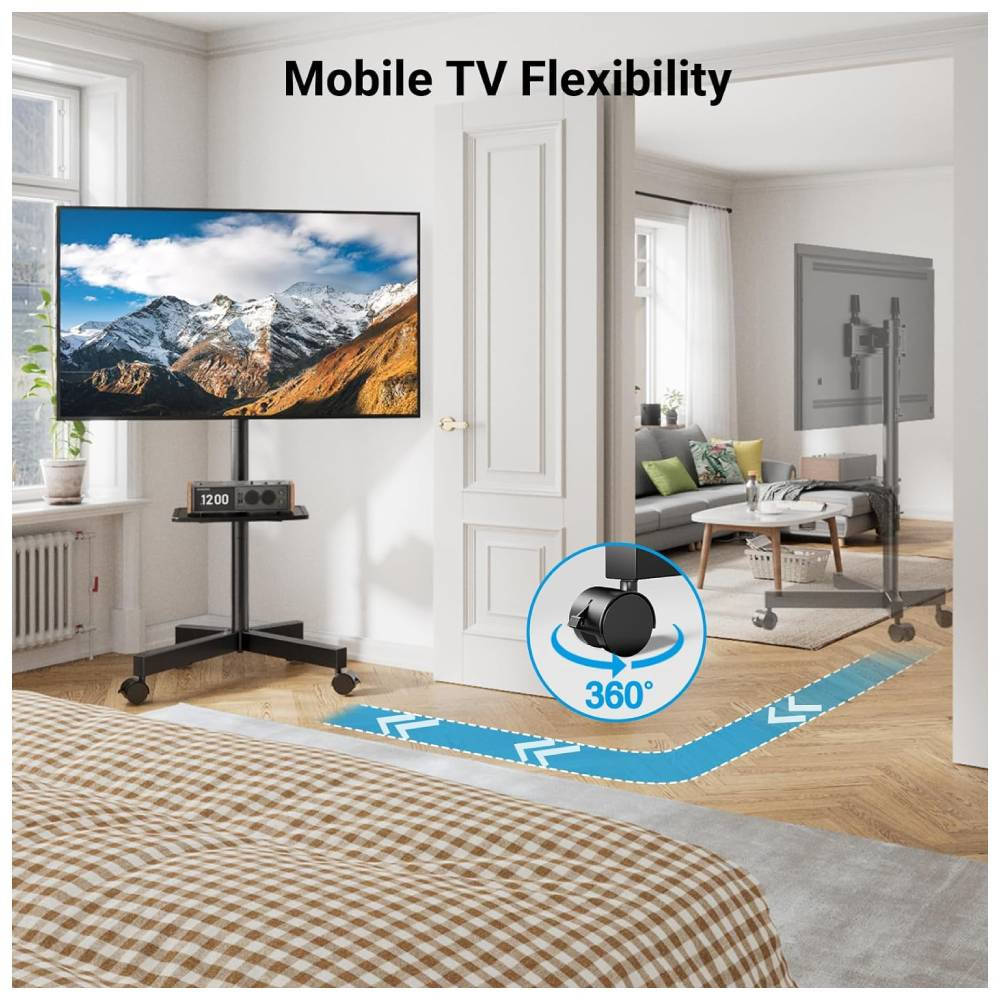 Mobile TV Stand For 32-70 Inch LCD LED Flat/Curved Panel Screen TVs, Tilt TV Cart Holds up to 88Lbs Portable TV Stand With Laptop Shelf Rolling Floor TV Stand Max VESA 400x400mm