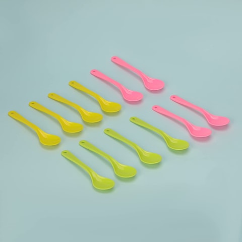 Royalford 12Pcs Boutique Spoon, Premium Quality Plastic Spoon, RF11129 Nonstick Kitchen Spoons For Mixing, Eating, Jam, Honey, Coffee Food Grade Spoon For Home, Kitchen, Or Restaurant, Multicolor