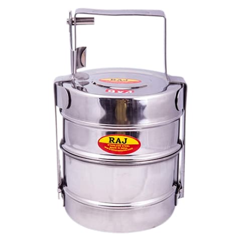 Raj Bombay 2-Tier Steel Tiffin Box Silver 19.8cm