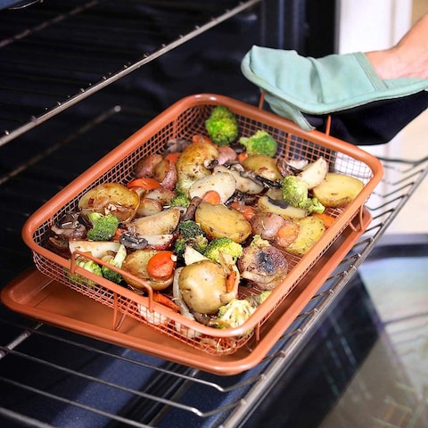 Copper Crisper Tray Non Stick Oven Baking Tray with Elevated Mesh Crisping Grill Basket Online Carrefour UAE