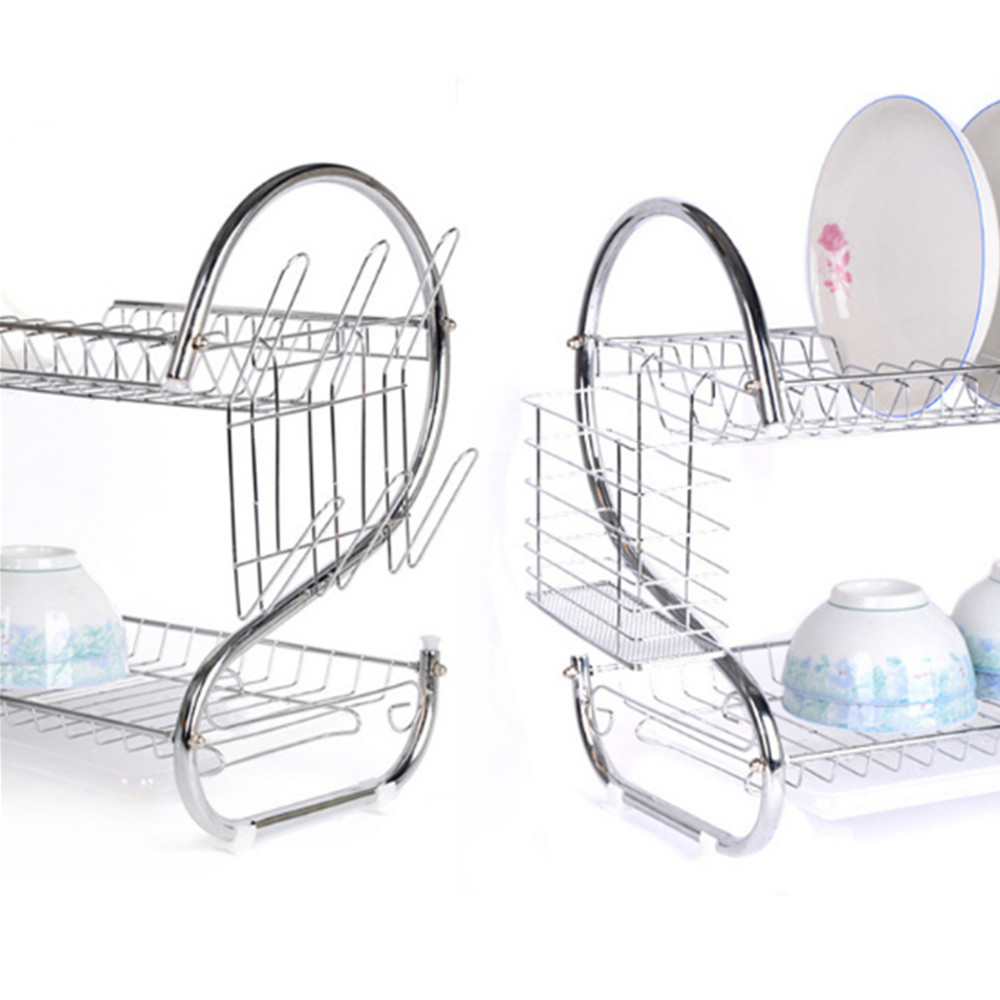 Multifunctional 2 Layers Dish Drying Rack ,Stainless Steel Glass, Cup, Cutlery Holder and Dish Drainer for Kitchen Counter Top