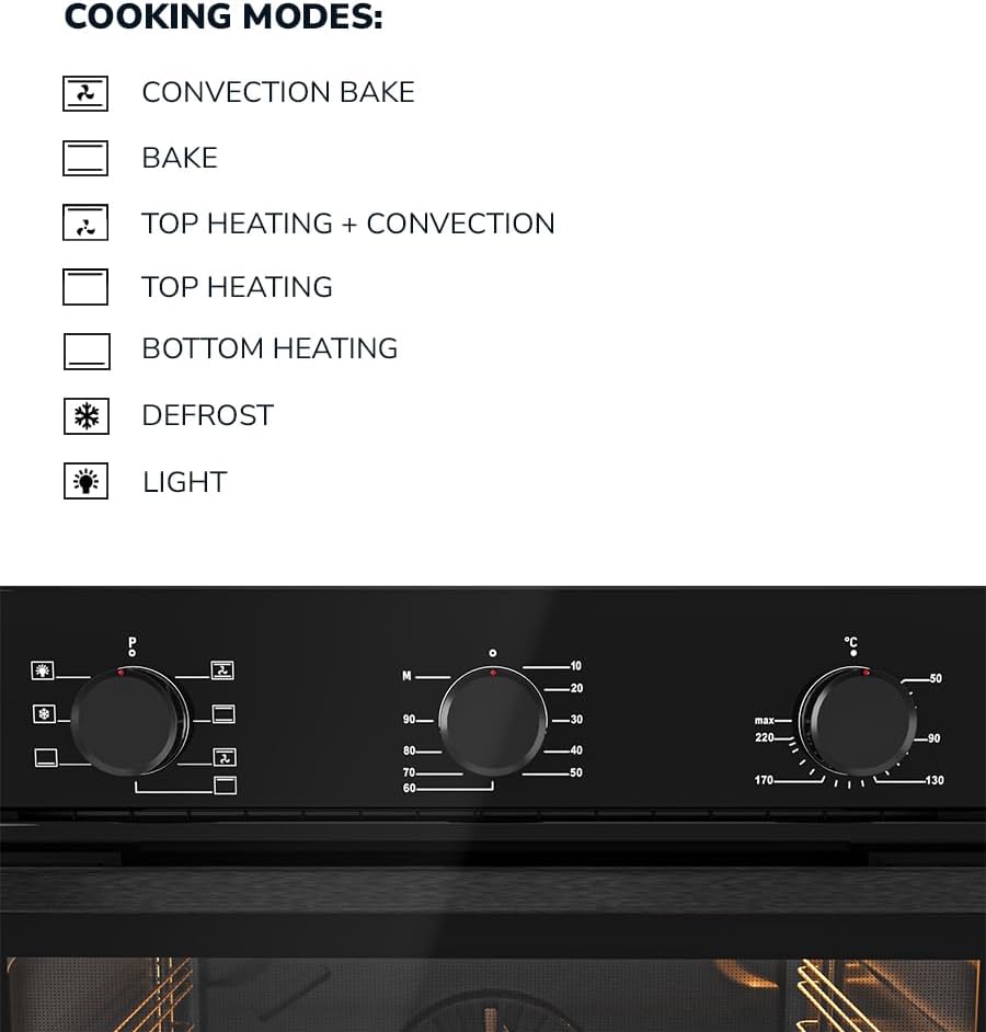 MILLEN Built In Electric Oven 7 Cooking Modes, 78L - 3 Year Warranty, SCHOTT Inner Glass, MEO 6001 BB