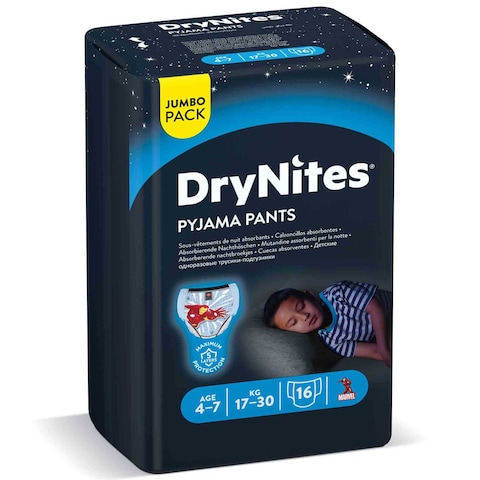 Huggies DryNites Pyjama Pants for Boy 17-30kg 4 to 7 Years Jumbo Pack 16 Pants