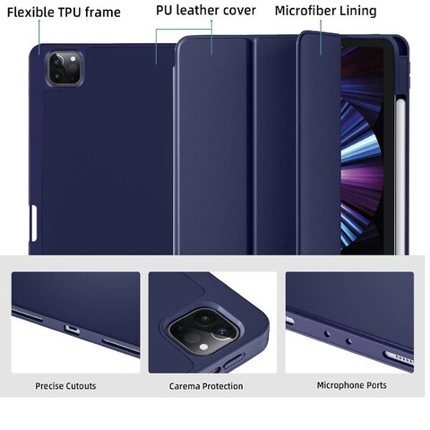 TRON Case Compatible with iPad Pro 11 Case 2022/2021/2020 with Pencil Holder, For iPad Pro 11 Inch Case 3rd/2nd Gen, Trifold Stand Protective Case with Soft TPU Back, Auto Wake/Sleep, Blue