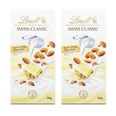Lindt Swiss Classic Almond White Chocolate Bar 100g Pack of 2