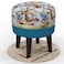 Wooden Twist Flank Puffy Ottoman Stool For Living Room ( Beige &amp; Blue )