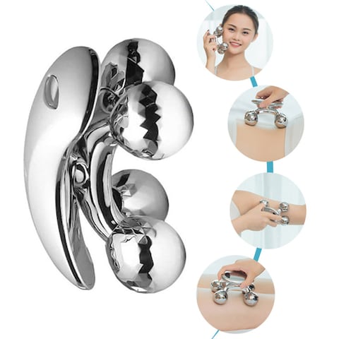 Generic-Silver Portable 3D Roller Massager 360 Rotate Skin Care Pain Relief Manual Face Body Shaping Relaxation Wrinkle Remover Facial Massager Tool