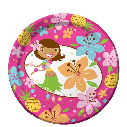 Pink Luau Fun 7in Round Lunch Plates