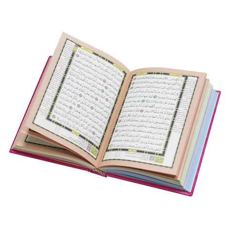 المصحف بالرسم العثماني وبهامشه التقسيم الموضوعي و التبيان لكلم المنان من تفسير السعدي. ملون الأطراف موضوعي 17/12

