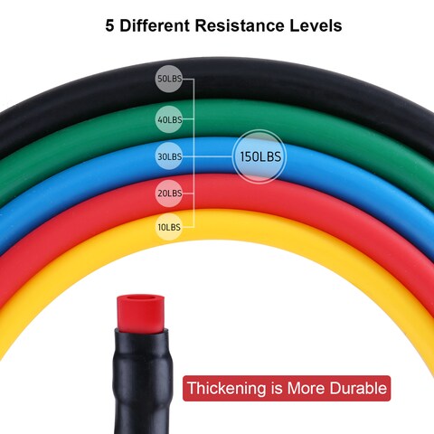 Generic-11pcs Resistance Bands Set Skipping Rope Workout Fintess Exercise Tube Bands Door Anchor Ankle Straps Cushioned Handles with Carry Bags for Home Gym Travel