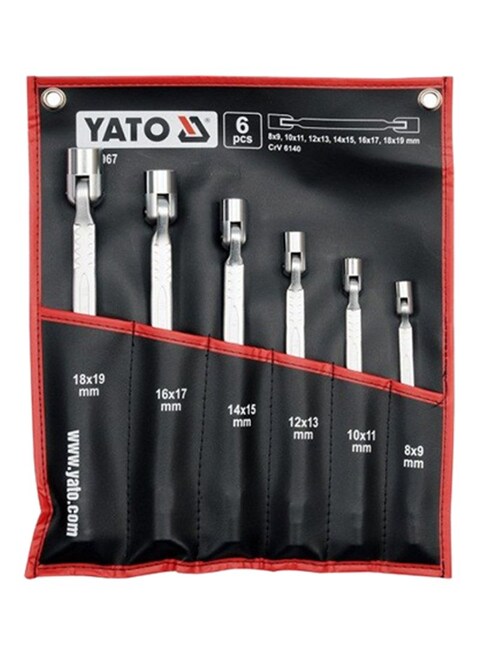 6-Pieces Double Ended Swivel Socket Wrench Set Silver