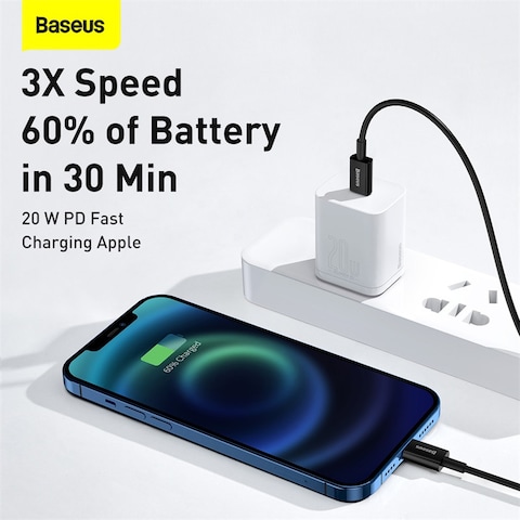 Baseus Superior Series PD 20W USB C to Lightning Fast Charging Cable, High-Speed 480Mbps Data Transfer Cable Compatible with iPhone 14 13 12 11 Pro Max XS XR X 8 7 6, iPad, AirPods & More (1M) – Black