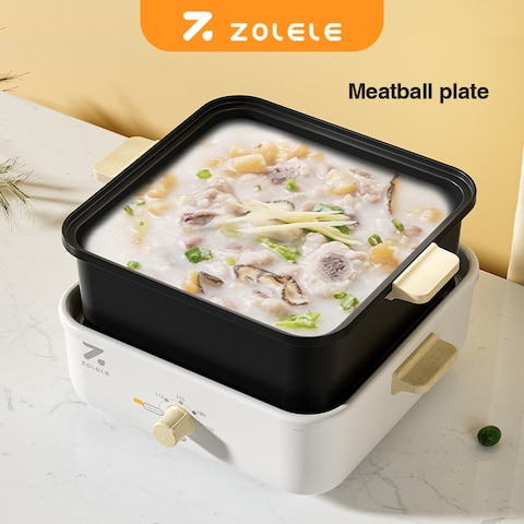 وعاء طبخ سبليت ZOLELE 3 لتر MP301 3 في 1 وعاء طبخ كهربائي متعدد الوظائف مع آلة طبخ كهربائية غير لاصقة 800 واط ولوحة تحكم بمقبض - أبيض