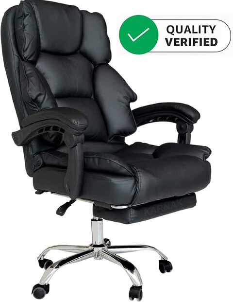 Karnak Executive Office Gaming Chair PU Leather 360 Swivel Desk Chair, High Back &amp; Adjustable Height Computer Table Chair, Soft Foam Gaming Study Chair Lumbar Support With Footrest (Black)