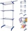 Generic Indoor Foldable Powder Coated 3 Layer Tier Clothes Folding Dryer Stand Rack With Wheels (Blue)