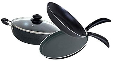 Flamingo Cookware Set 4 Pcs Fry Pan Flat Tawa Kadai With Lid FL6511CWST