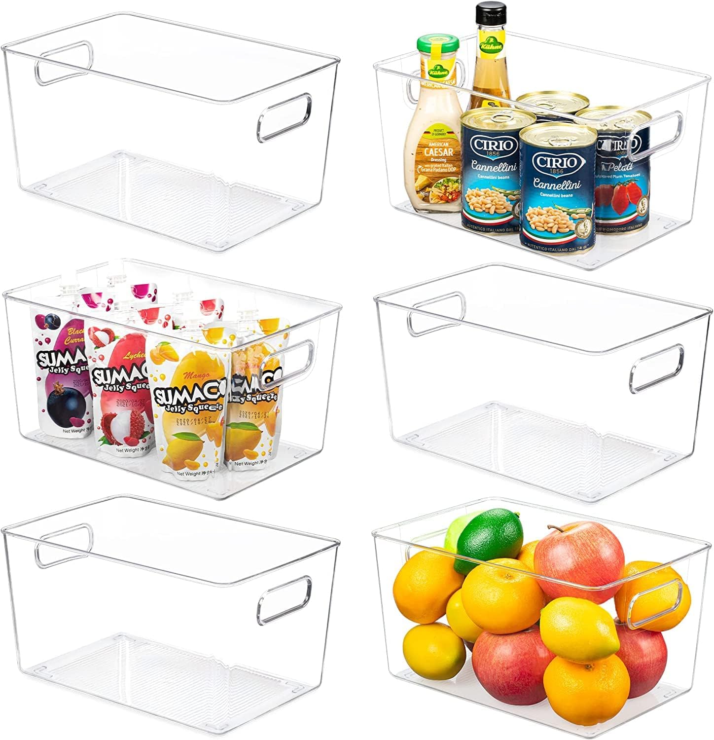 Atraux Clear Plastic Storage Bins, Kitchen Organizers With Elastic Food Storage Covers (6 Pcs)