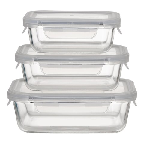 Ikoo Glass Rectangle Borosilicate Glass Food Container Set with Lid 3 PCS