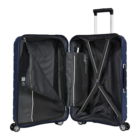 Eminent Hard Case Large Checked Travel Bag Luggage Trolley Polypropylene Lightweight Suitcase 4 Quiet Double Spinner Wheels With Tsa Lock B0011 Dark Blue