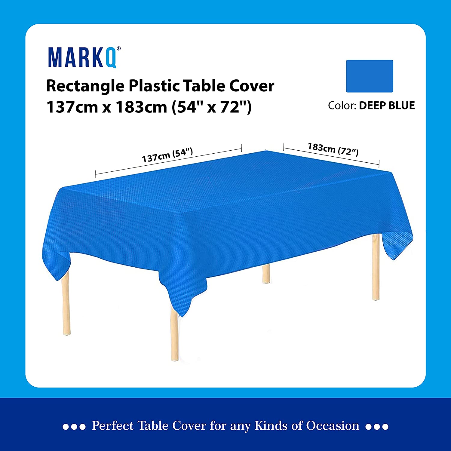 Markq Plastic Tablecloth for Rectangle Table 54&quot; x 72&quot; Disposable Table Cover for Bridal Shower Wedding Birthday Party Decorations (Deep Blue)