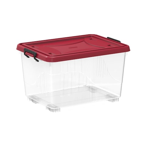 Cosmoplast Plastic Storage Box With Wheels 22L Clear And Red