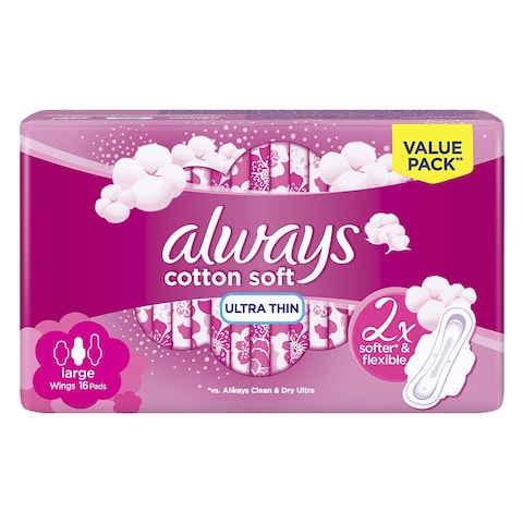 Always Cotton Soft Ultra Thin Large Sanitary Pads 16 Count