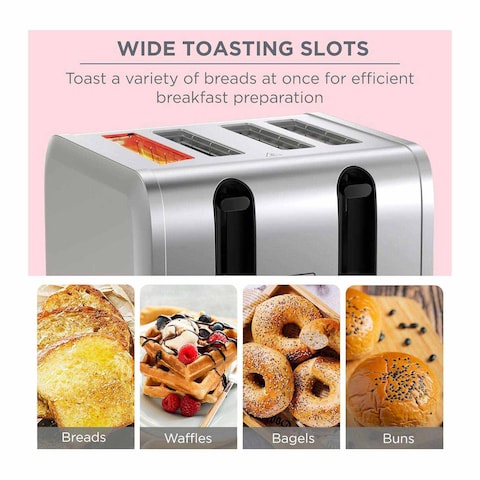 Black + Decker Toaster 4 Slices 2100 Watt - Silver - ET444