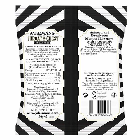 Jakemans Sugar Free Throat And Chest Soothing Menthol Lozenges 50G