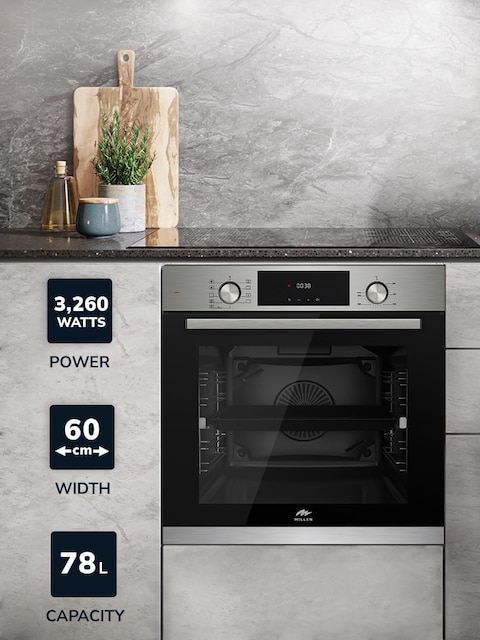 MILLEN MEO 6003 IX 78L Electric Oven - Energy Class A, 9 Cooking Modes, 60 cm, SCHOTT Double Glass Door, Glass finish, Mechanical and Touch Control with Timer, 3 Year Warranty