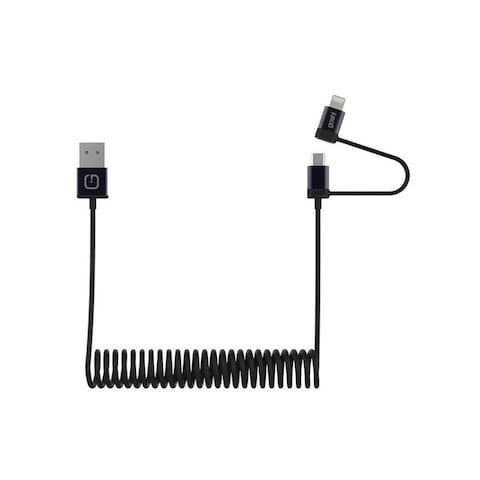 Gosh LYNK CABLE 2 in I , 1.2 Meter,Charge and  sync coiled cable with Lightning and Micro USB.