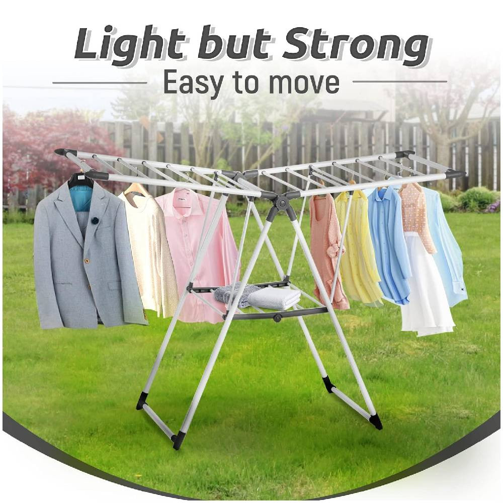 Clothes Drying Rack, Foldable Laundry Rack with Height-Adjustable Gullwings Space-Saving, Laundry Room Organization