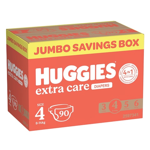 Huggies Extra Care, Size 4, 8 -14 kg, Jumbo Box, 90 Diapers