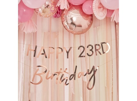 Ginger Ray Happy Birthday Bunting with Numbers- Rose Gold