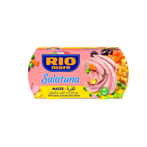 ريو ماري سالاتونة بالذرة مع البازلاء والجزر والزيتون 160 غرام حزمة من 2 .