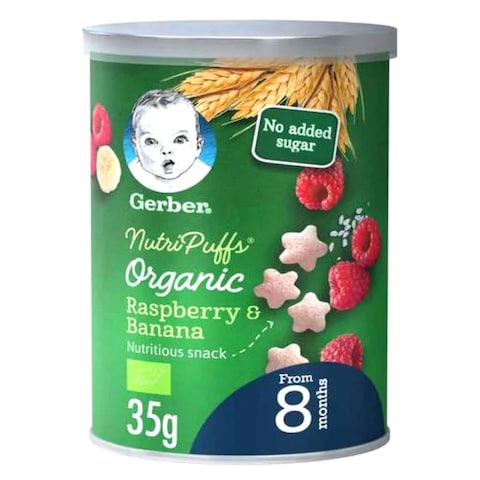 Gerber Organic Nutripuffs Raspberry And Banana Green 35g